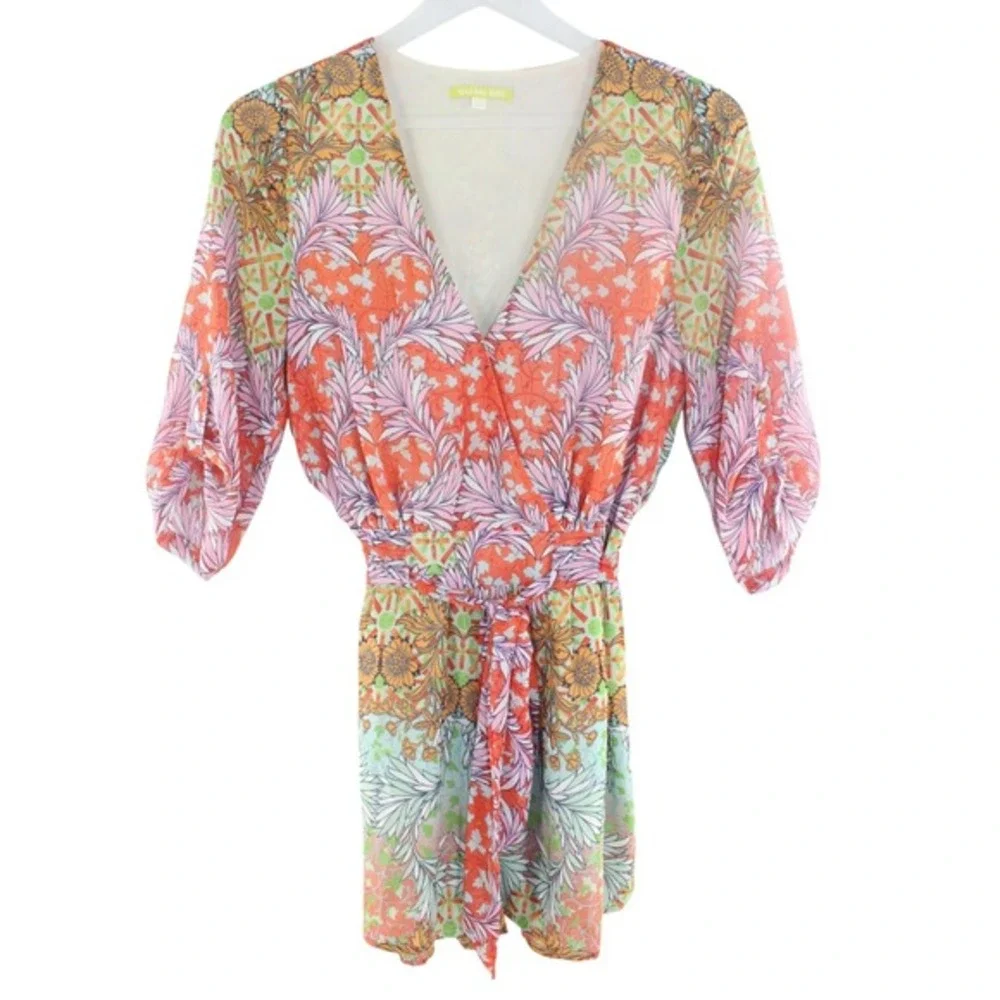 Gianni Bini Romper Botanical Print V-Neck Tie Waist Size S‎ Multicolor